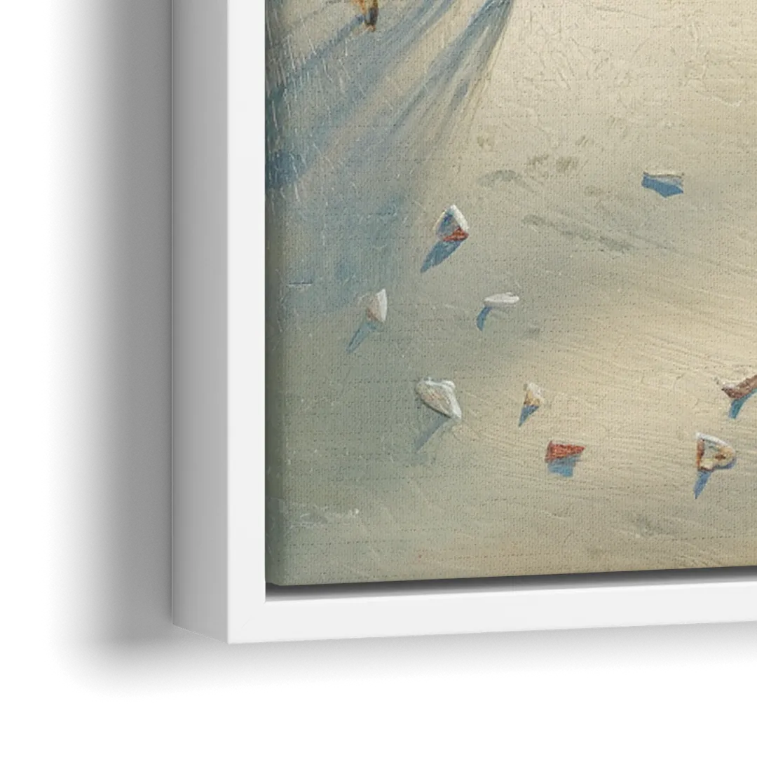 Virginia Beach Seagulls in Flight - Close-Up White Frame Canvas
