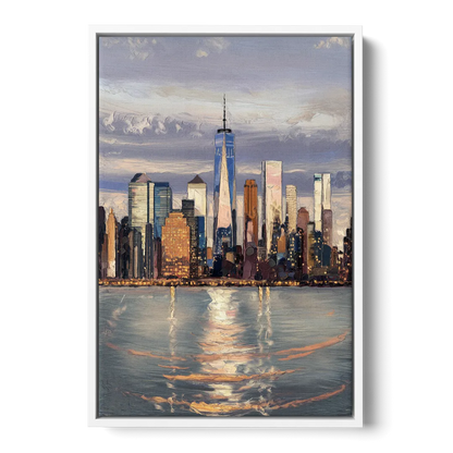 New York City Skyline Reflection - White Frame Canvas