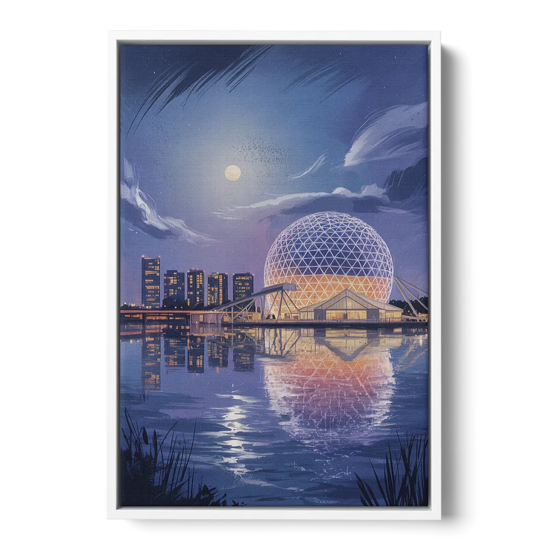 Science World at Night - White Frame Canvas