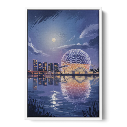 Science World at Night - White Frame Canvas