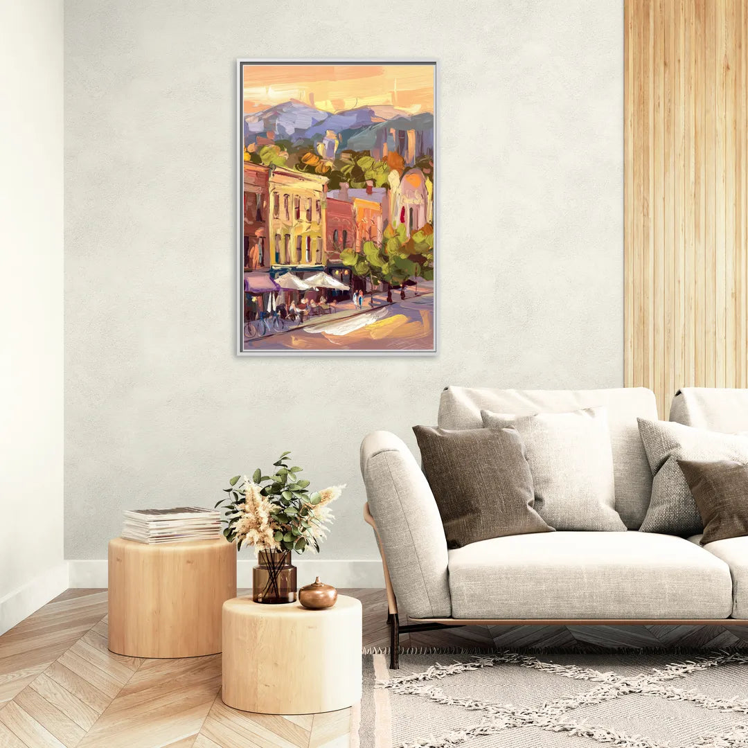 Asheville Downtown Landmarks - Living Room White Frame Canvas