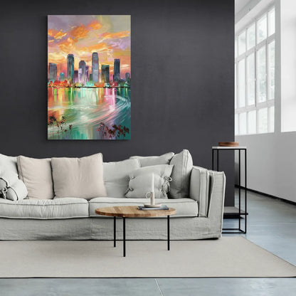 Tampa Skyline at Sunset - Canvas Wall Art Living Room