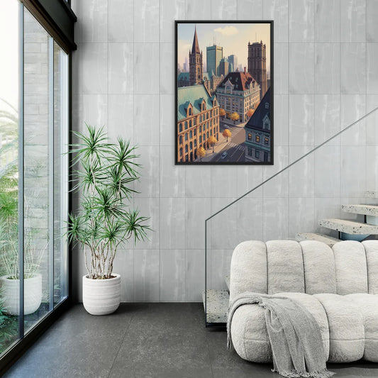 Montreal Historic Buildings - Living Room Black Frame Canvas