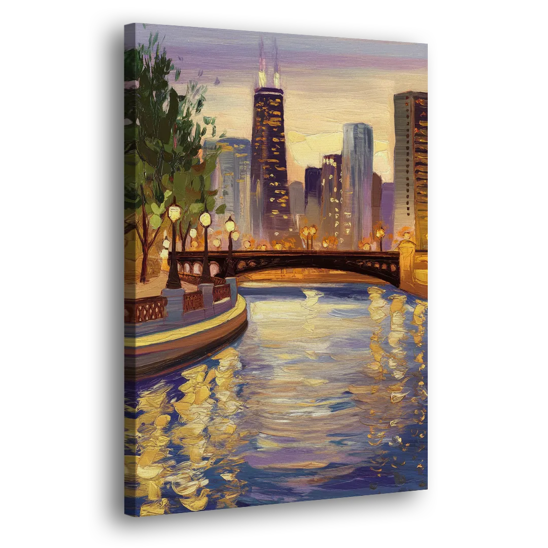Chicago Riverwalk Charm - Canvas Print Art Sides