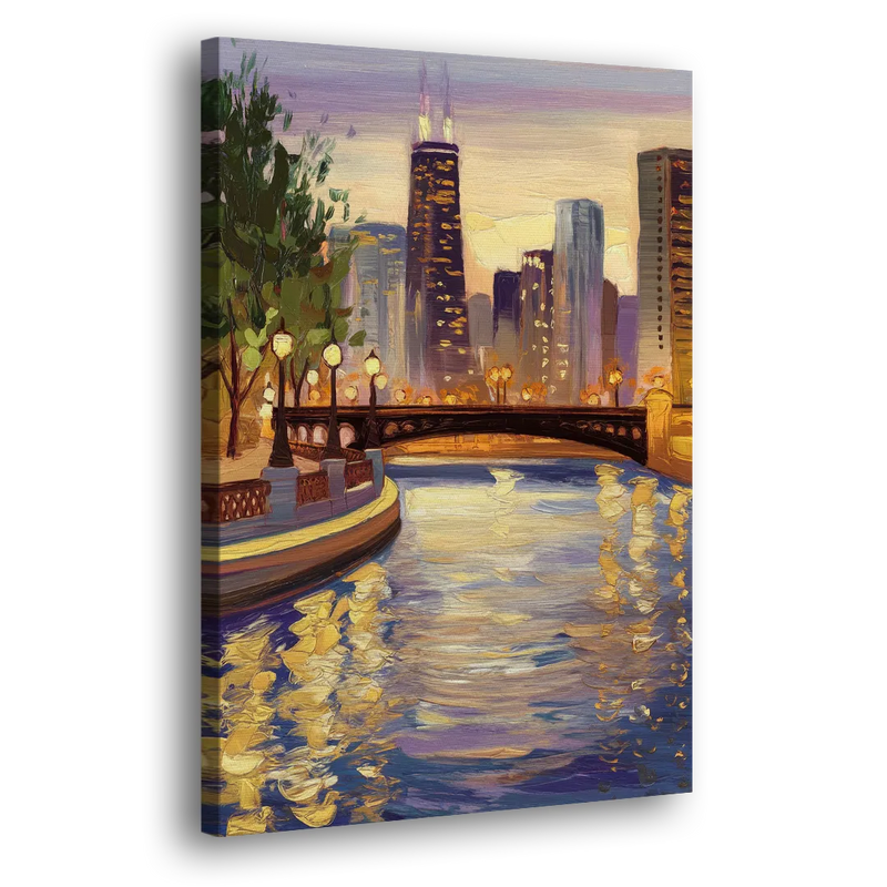 Chicago Riverwalk Charm - Canvas Print Art Sides