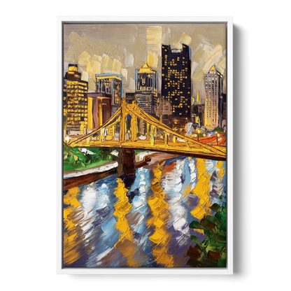 Pittsburgh Downtown Lights - White Frame Canvas