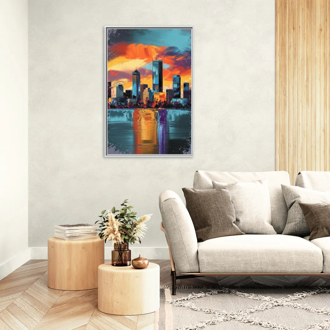 Oklahoma City Skyline Reflection - Living Room White Frame Canvas