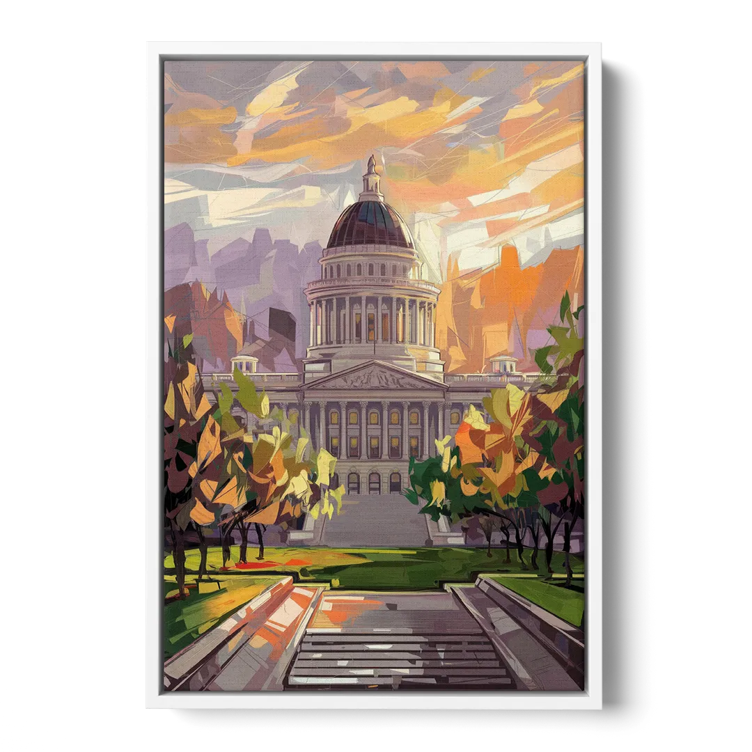Salt Lake City Capitol Building - White Frame Canvas