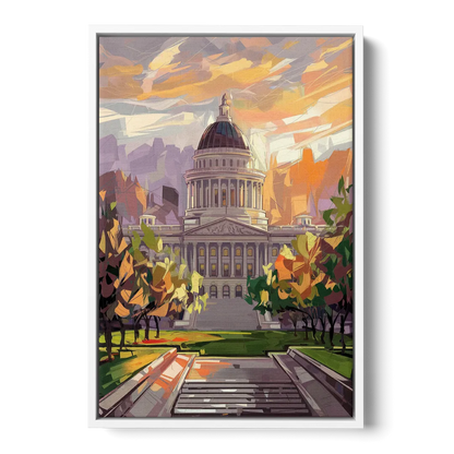 Salt Lake City Capitol Building - White Frame Canvas