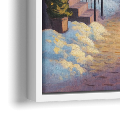 Petit Champlain Winter Quebec - Close-Up White Frame Canvas