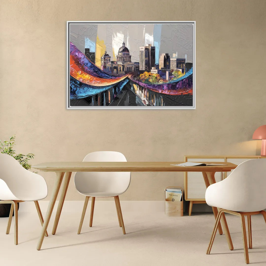 Des Moines Historic Landmarks - Living Room White Frame Canvas
