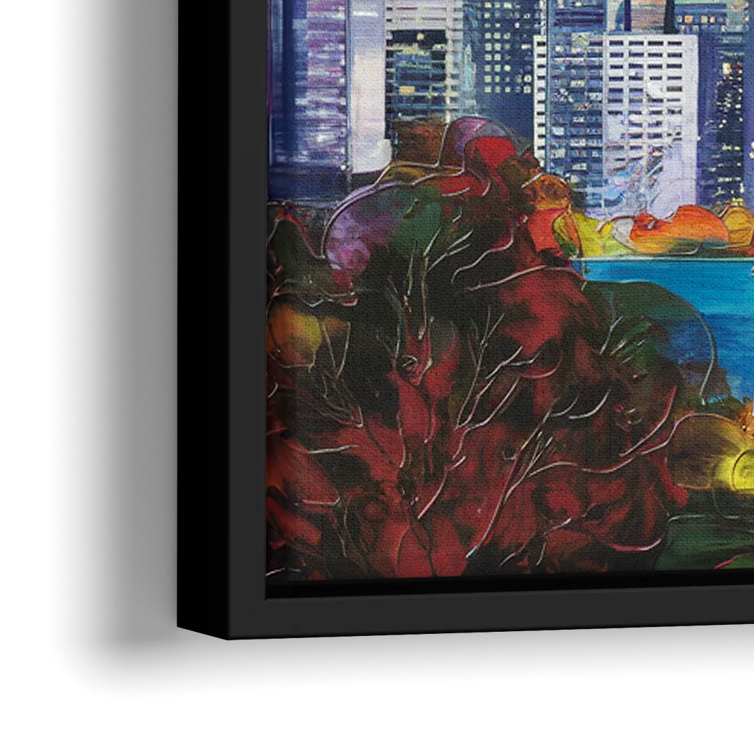 Seattle Space Needle View - Close-Up Black Frame Canvas