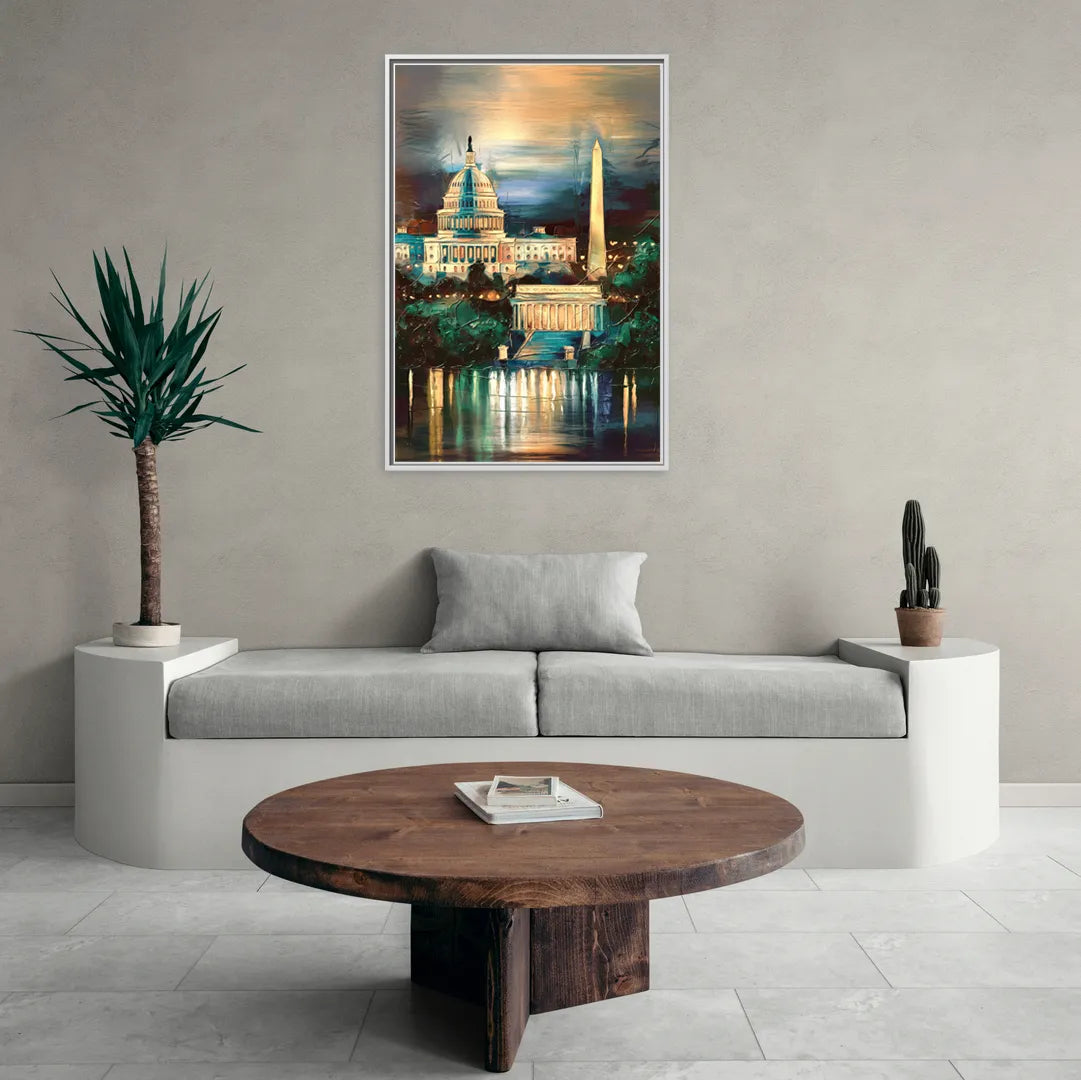 Washington DC Historic Landmarks - Living Room White Frame Canvas