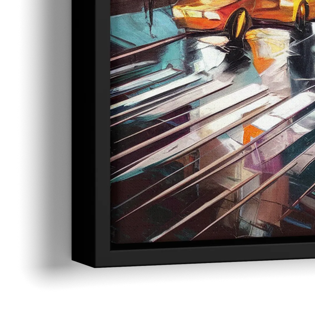 New York City Iconic Landmarks Collage Night - Close-Up Black Frame Canvas