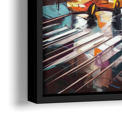New York City Iconic Landmarks Collage Night - Close-Up Black Frame Canvas