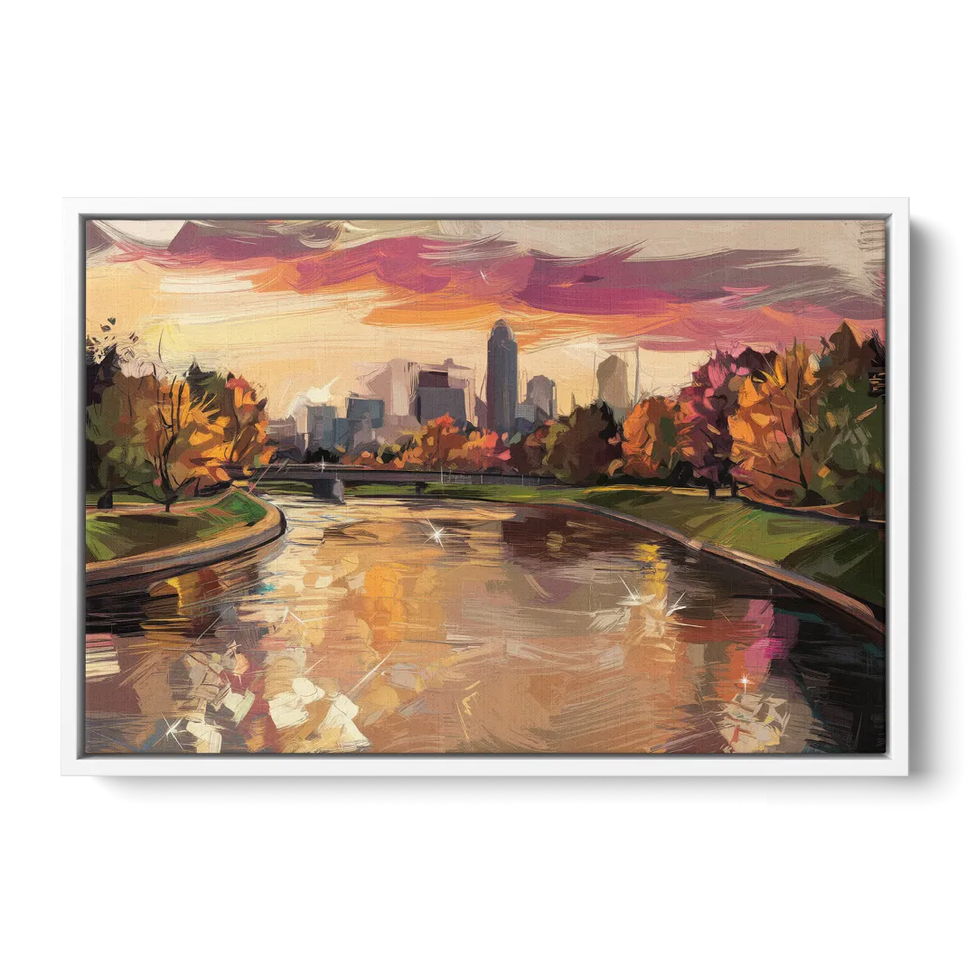 Toledo Maumee River Sunset - White Frame Canvas