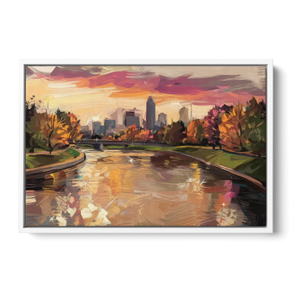 Toledo Maumee River Sunset - White Frame Canvas