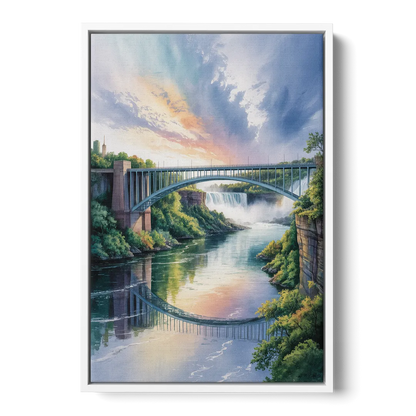 Niagara Falls Rainbow Bridge - White Frame Canvas
