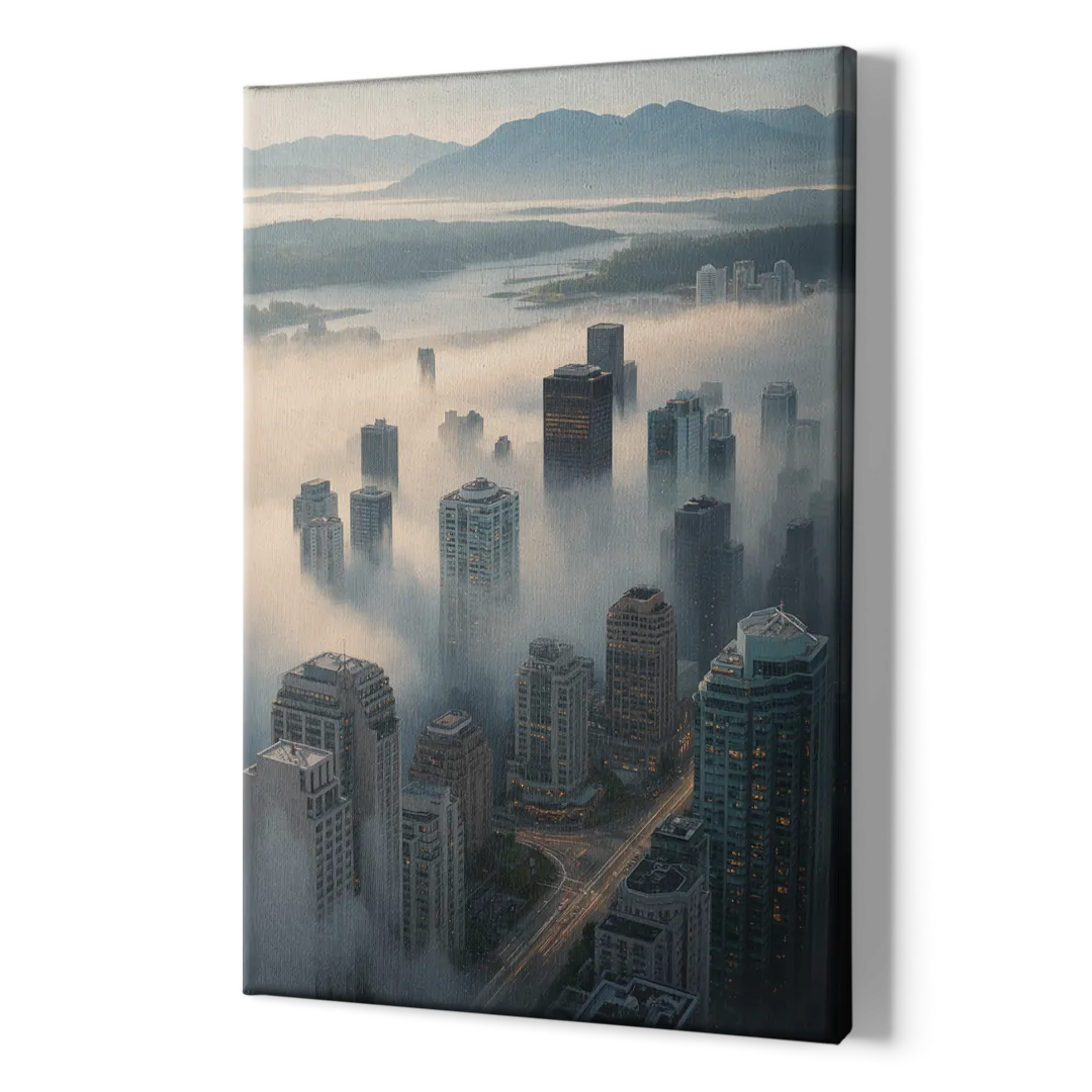 Vancouver Foggy Skyline - Canvas Print Art Sides