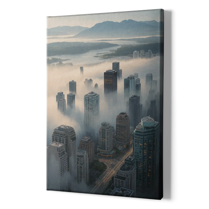 Vancouver Foggy Skyline - Canvas Print Art Sides