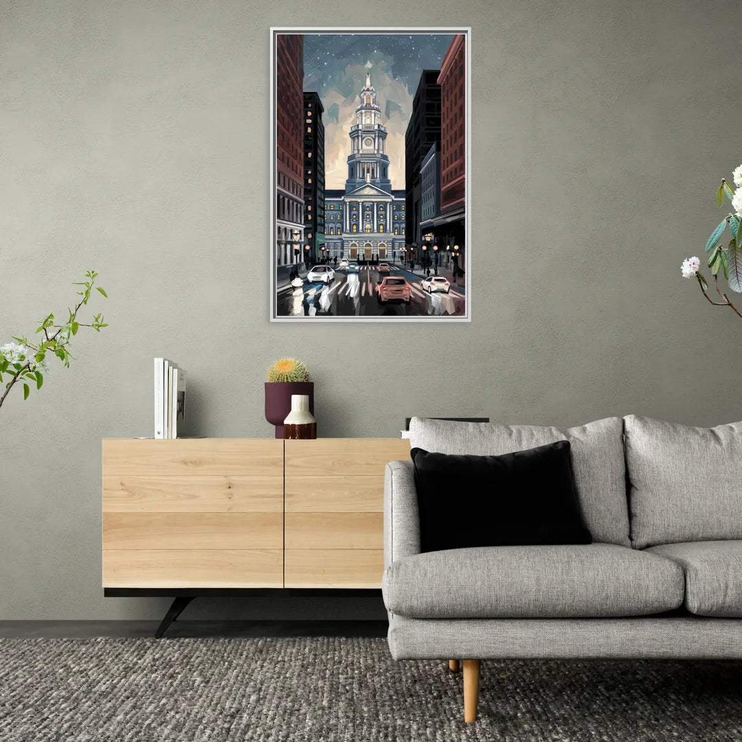 Philadelphia City Hall - Living Room White Frame Canvas