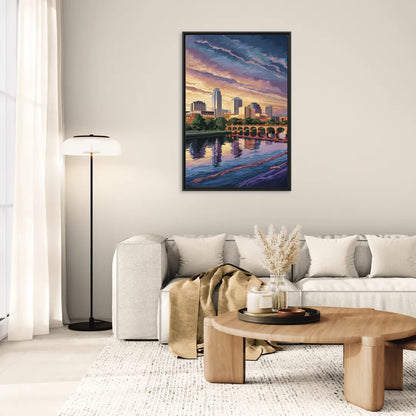 Austin Riverside Reflections - Living Room Black Frame Canvas