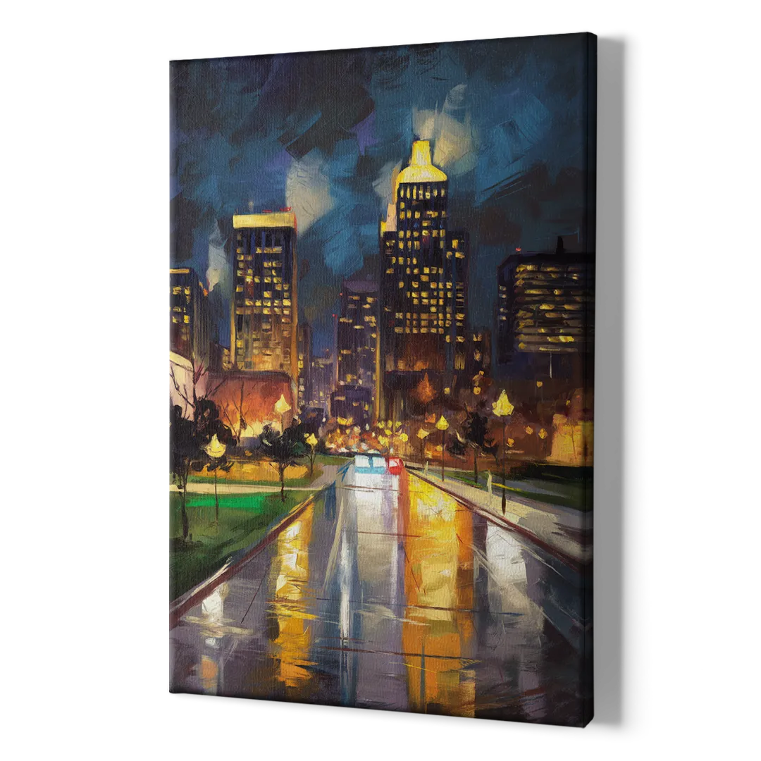Wichita Downtown Lights - Canvas Print Art Sides