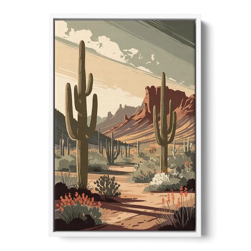 Chandler Arizona Cactus - White Frame Canvas