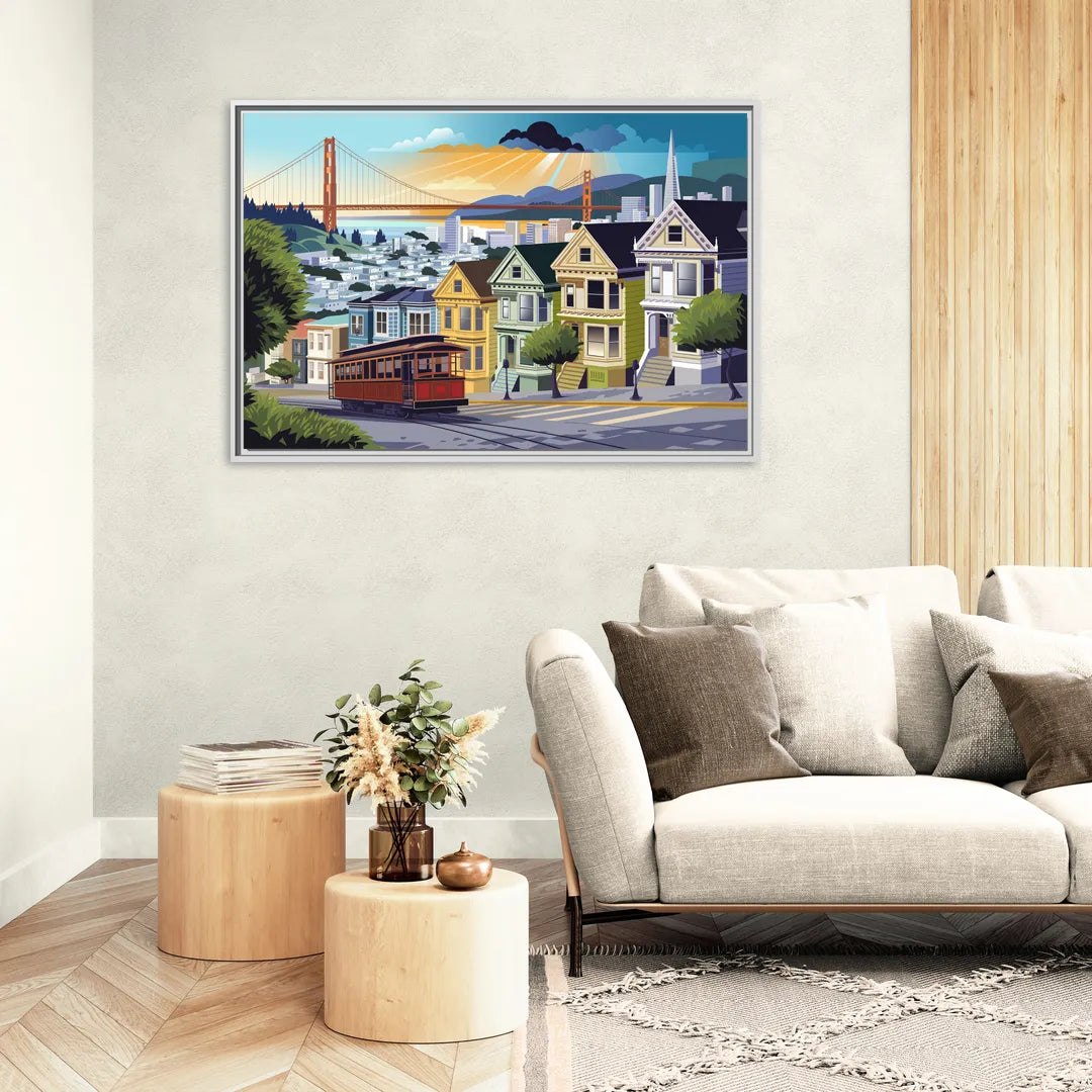 San Francisco Urban Landscape - Living Room White Frame Canvas