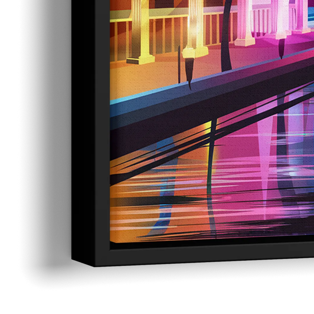 Miami Cityscape by Night - Close-Up Black Frame Canvas