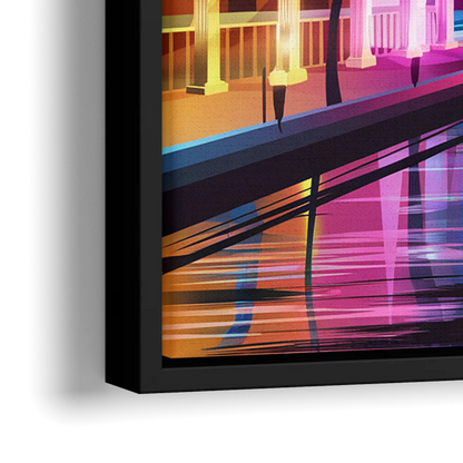 Miami Cityscape by Night - Close-Up Black Frame Canvas