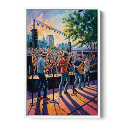 Montreal Jazz Festival Scene - White Frame Canvas