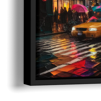 New York City Vibrant Street Scenes - Close-Up Black Frame Canvas