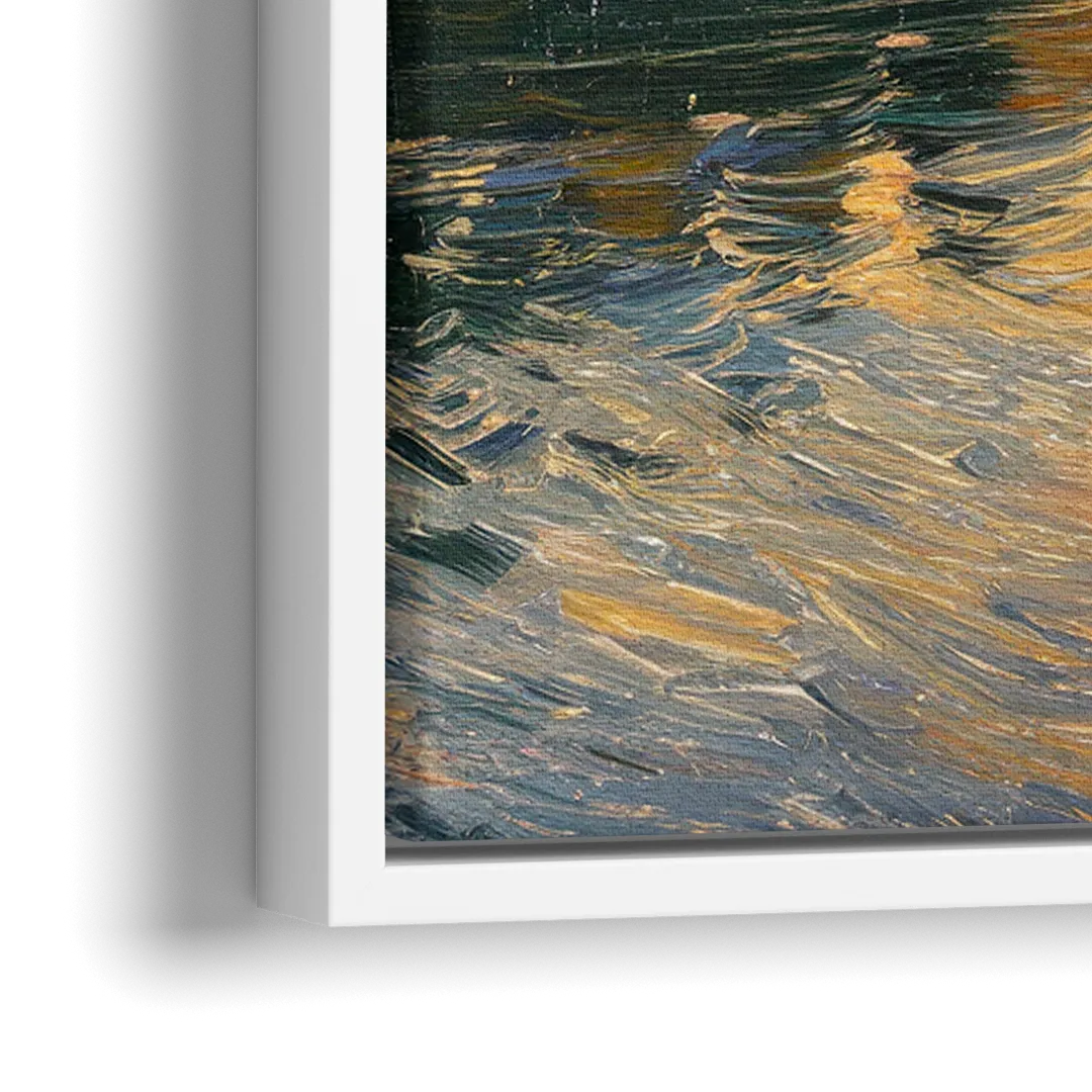 New Hope Delaware River Sunset - Close-Up White Frame Canvas