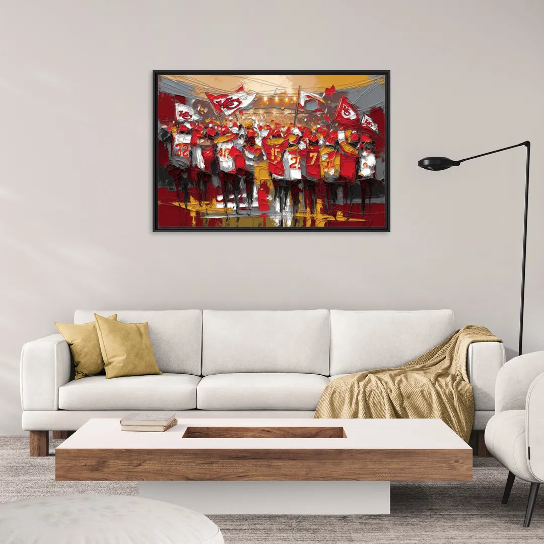 Kansas City Chiefs Fans Gathering - Living Room Black Frame Canvas