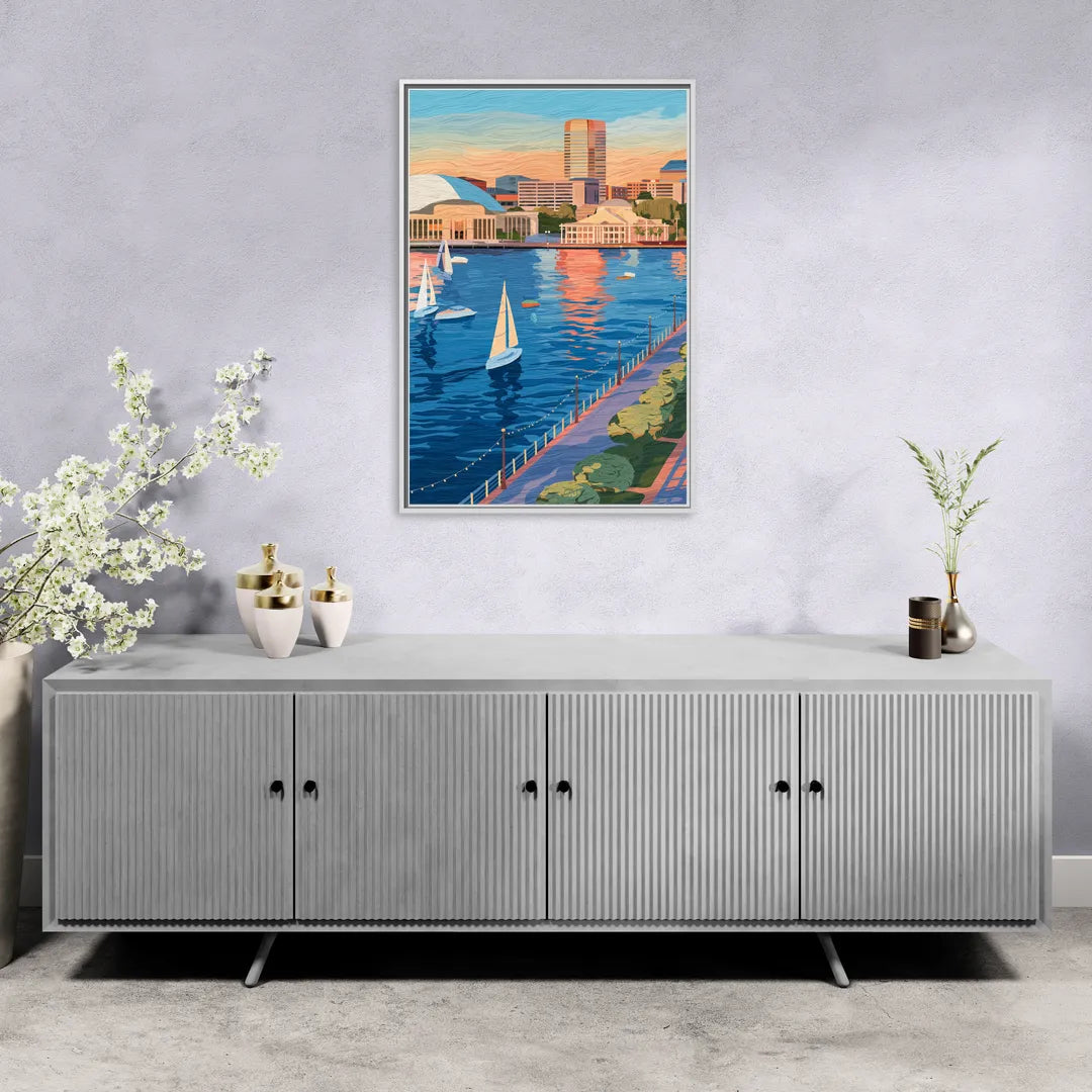 Baltimore Waterfront Charm - Living Room White Frame Canvas