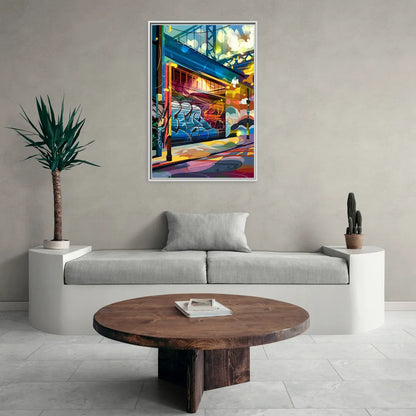 Oakland Street Art Scene - Living Room White Frame Canvas