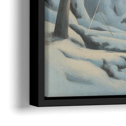 Frozen Falls in Winter - Close-Up Black Frame Canvas