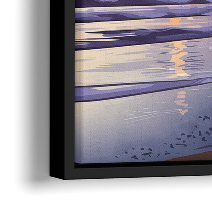 Huntington Beach Pier At Twilight - Close-Up Black Frame Canvas