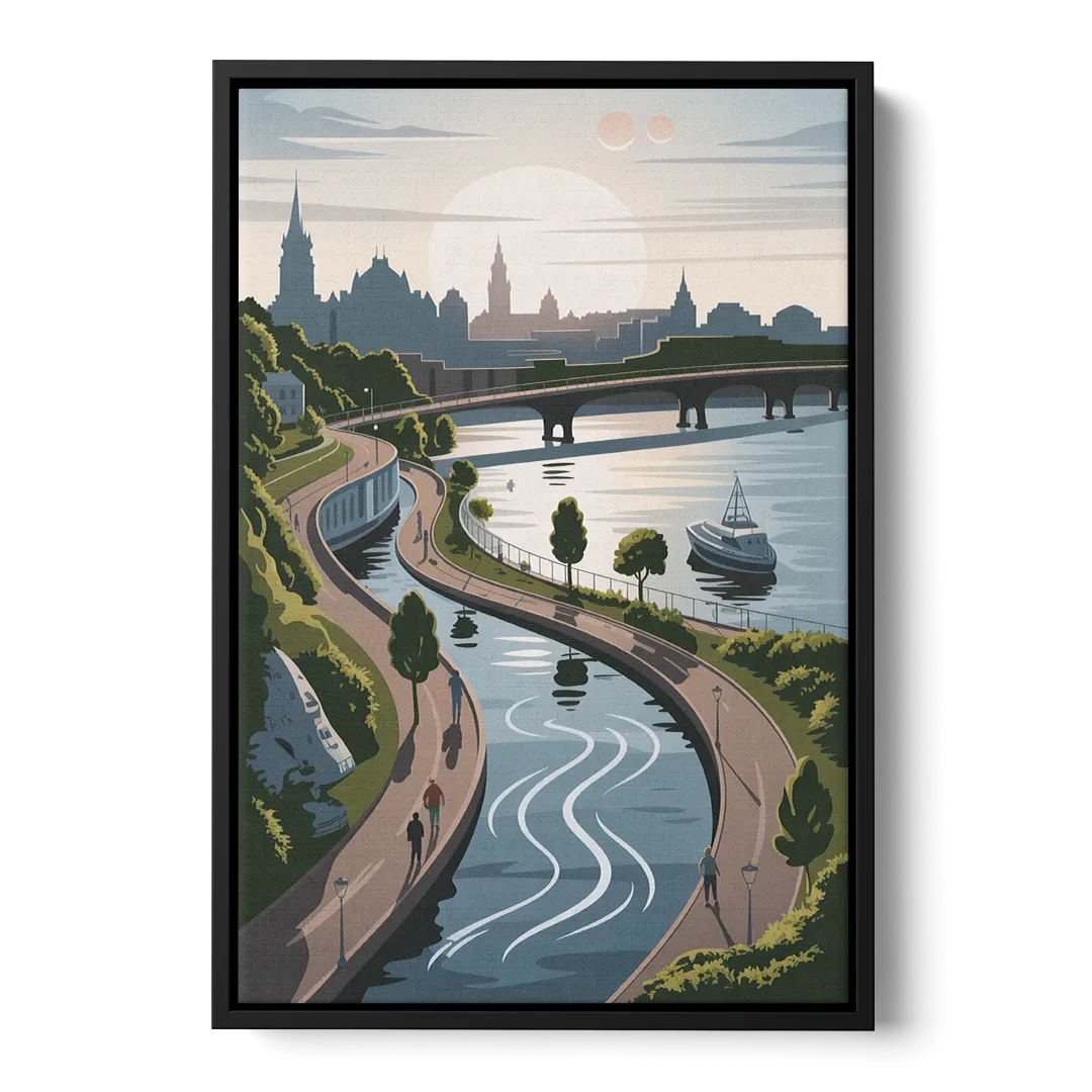 Quebec City Scenic Pathway - Black Frame Canvas