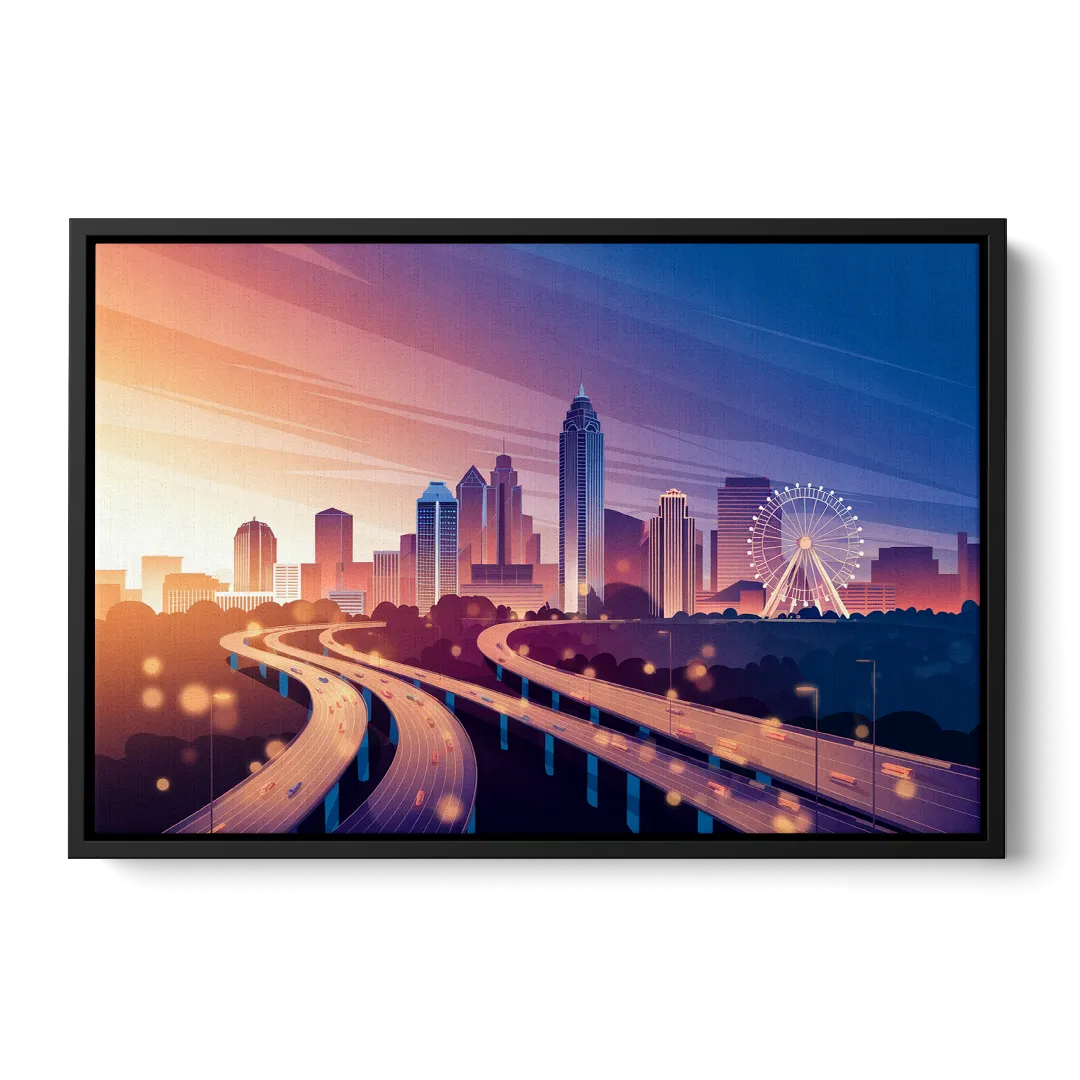 Atlanta Aerial City View - Black Frame Canvas