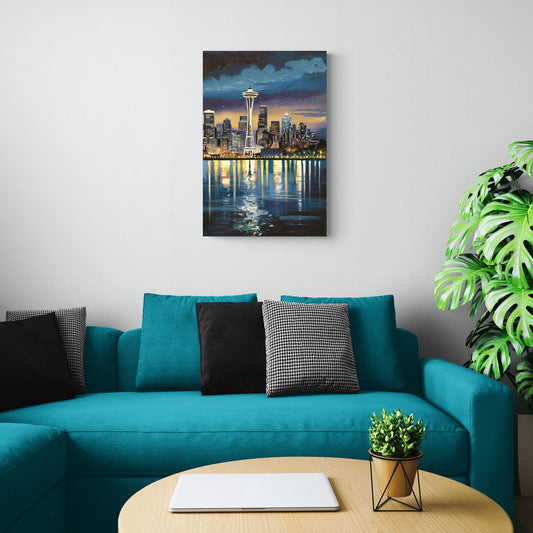 Seattle Skyline Reflection - Canvas Wall Art Living Room