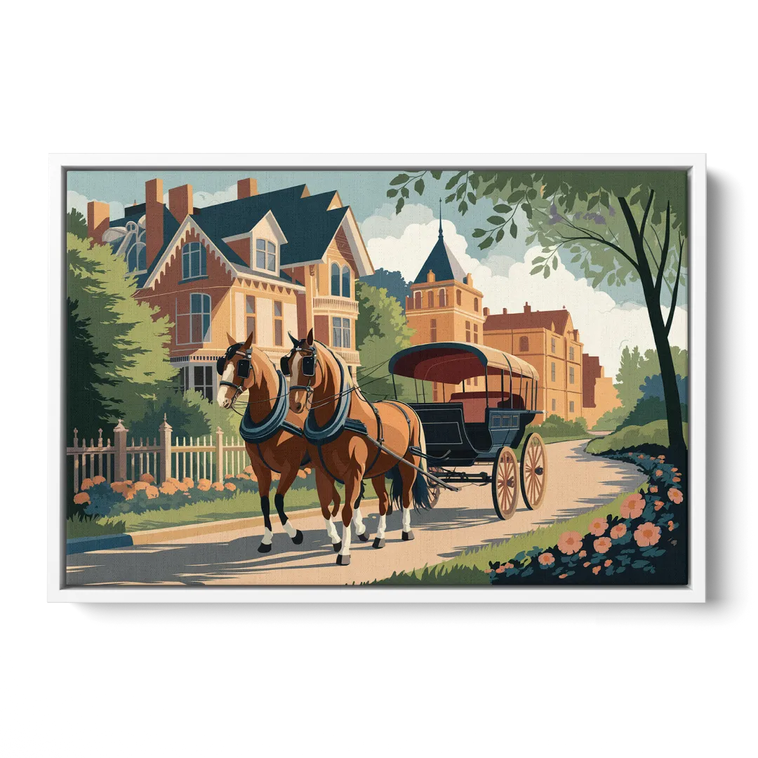 Mackinac Island Horse Carriage Ride - White Frame Canvas