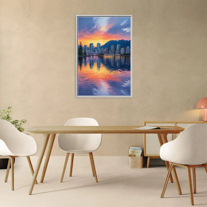 Vancouver Downtown Reflection - Living Room White Frame Canvas