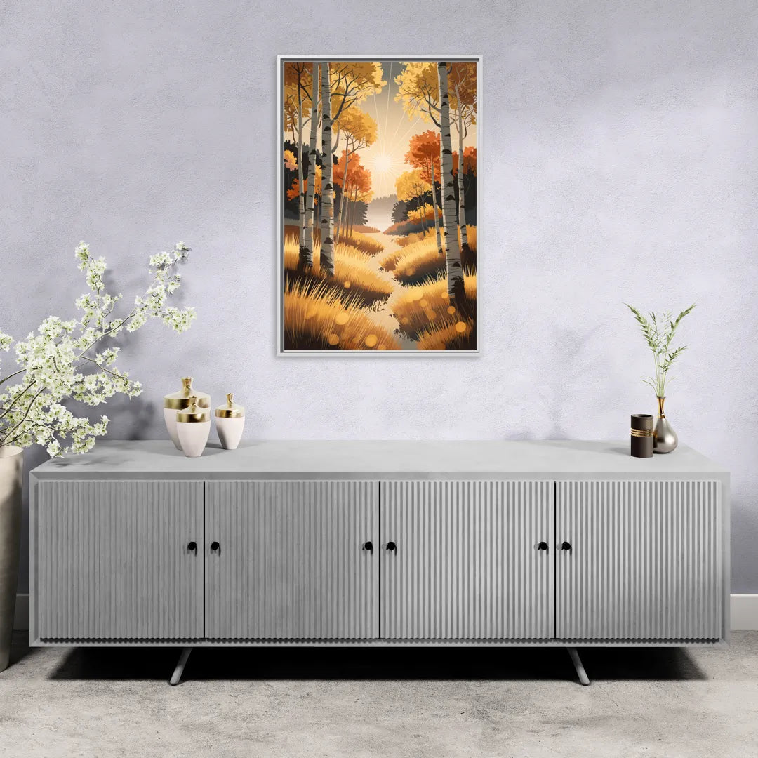 Aspen Sunrise Glow - Living Room White Frame Canvas