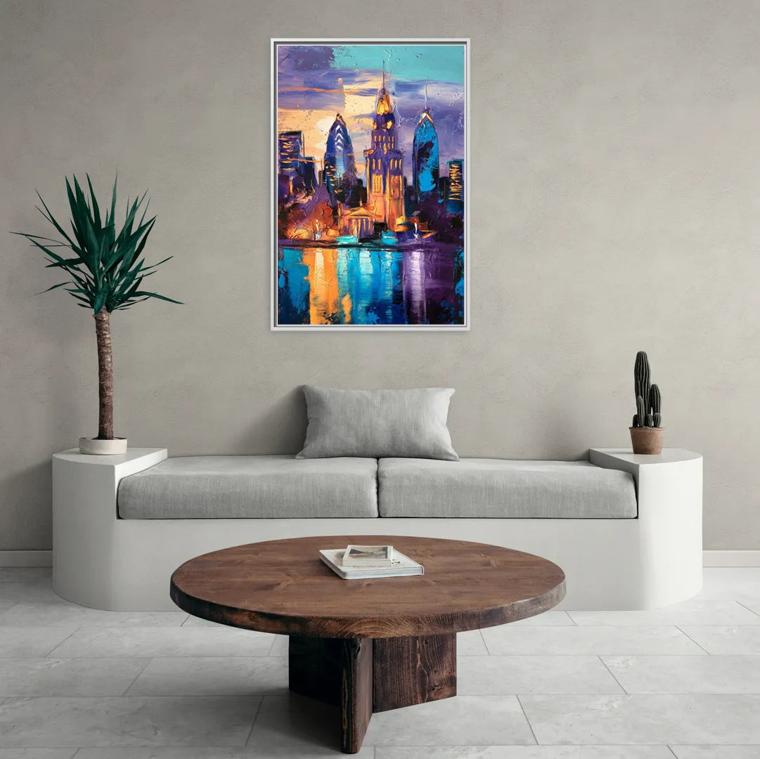 Philadelphia Old City - Living Room White Frame Canvas