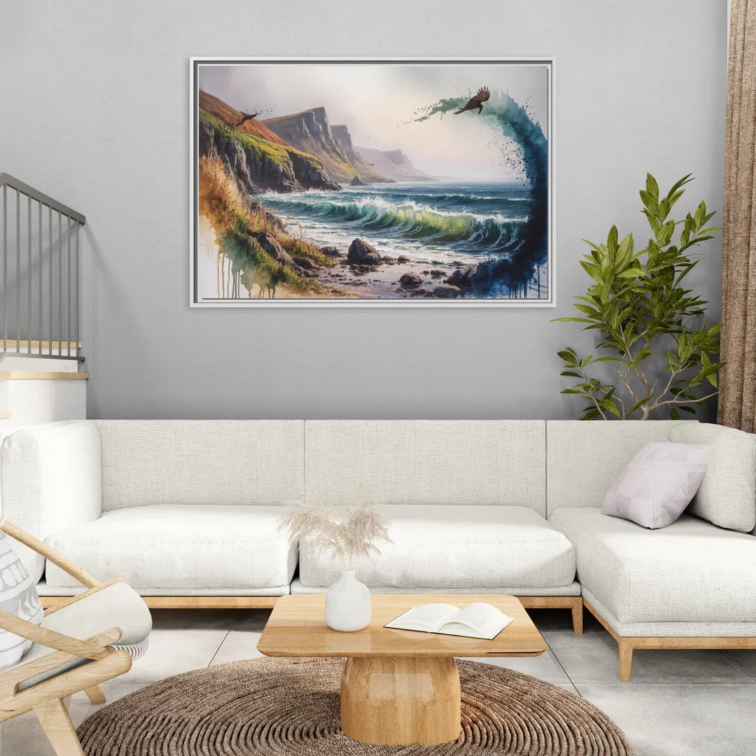 Celtic Coastline - Living Room White Frame Canvas