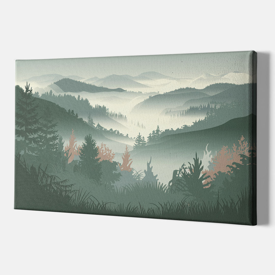 Gatlinburg Misty Mountain Landscape - Canvas Wall Art Indoor