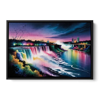 Niagara Falls at Night - Black Frame Canvas