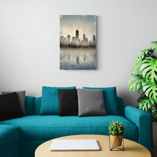 Chicago Skyline in Fog - Canvas Wall Art Living Room